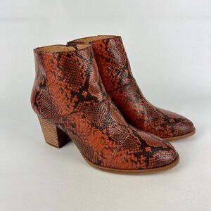 Madewell Womens The Rosie Ankle Boot Snake Embossed Leather Cinnabar size 7.5